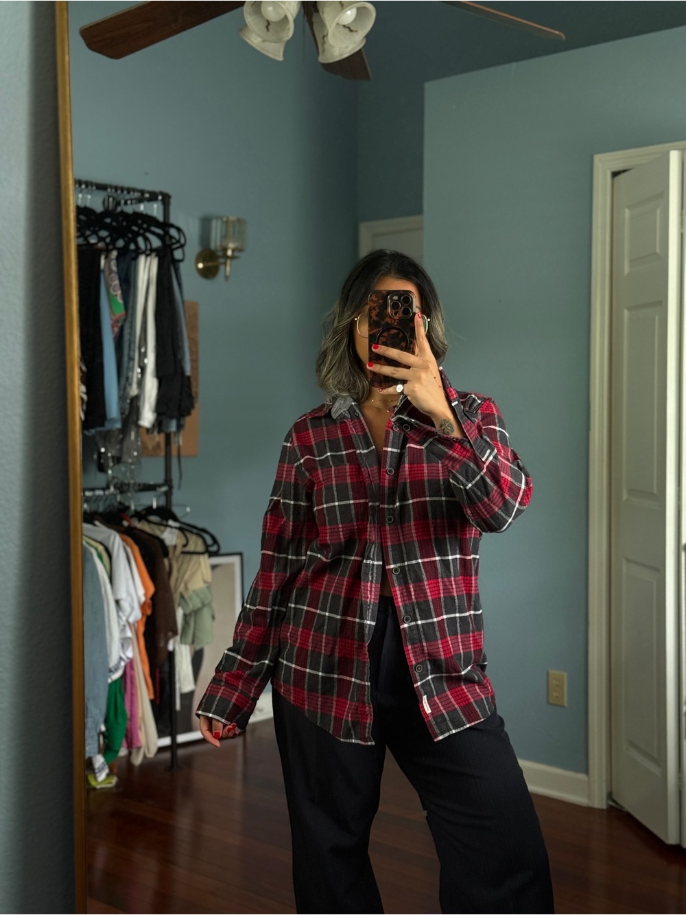 Weatherproof Red and Black Plaid Button-Down Shirt